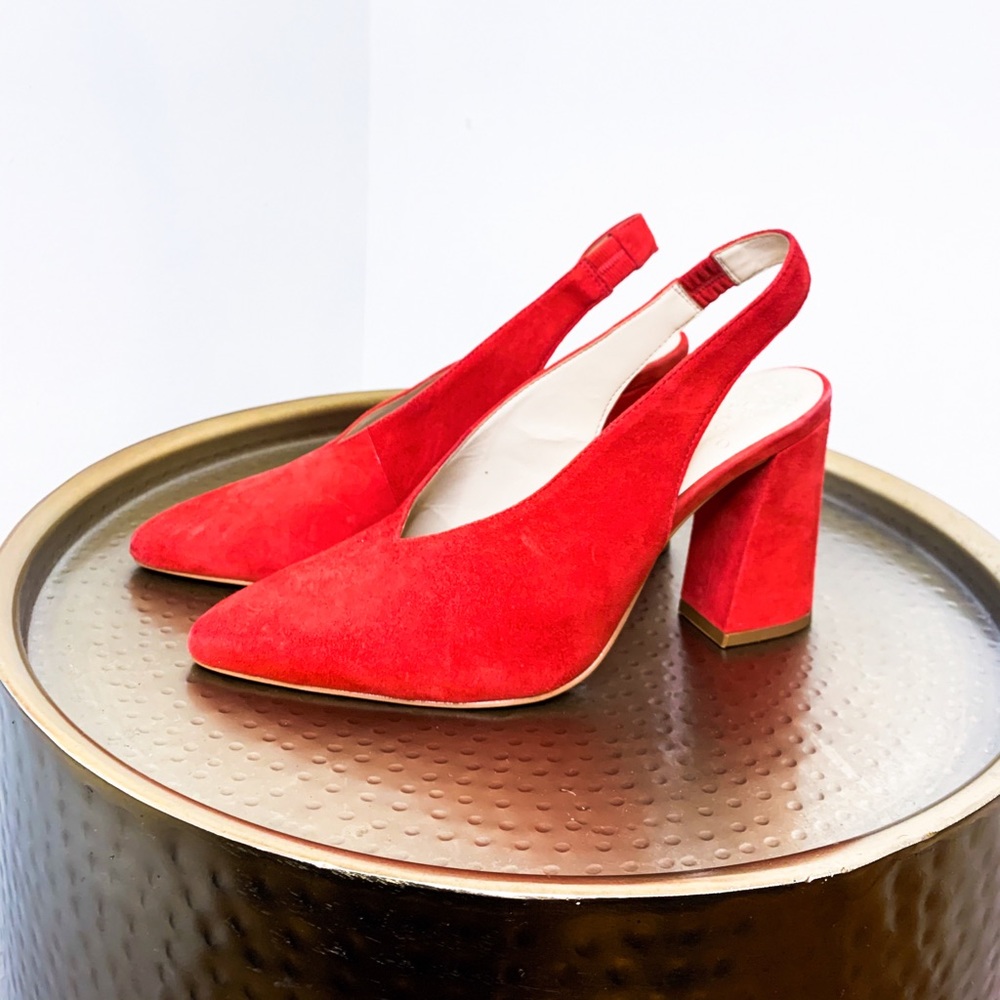 Vince Camuto Red Suede Heels - Slingback - Pointy